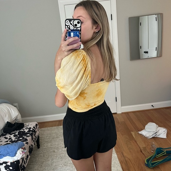 Yellow Tie Dye Smocked Puff Sleeve Top - Picture 2 of 2